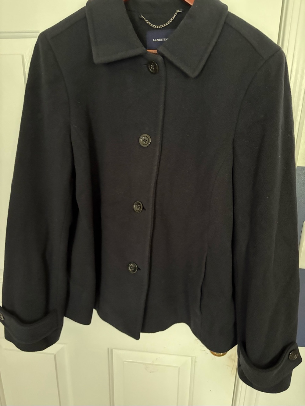 Lands' End Women's Navy Single-Breasted Wool Pea Coat